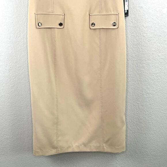 Karl Lagerfeld Tan Crepe Sleeveless Knee Length Scoop Neck Sheath Dress 6/SM NWT - Picture 8 of 16